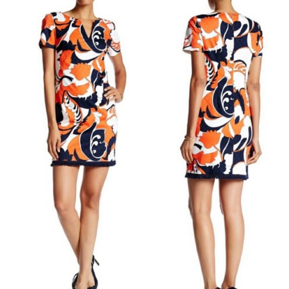 Trina Turk Orange Navy White Floral Print Mini Dress